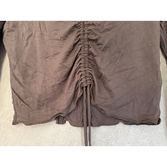 NWT Womens Baby Tee Long Sleeve Ribbed Scrunched Front Tie V-Neck Y2k 90s MEDIUM - Picture 7 of 9